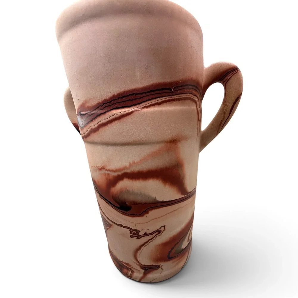 American Southwest Marbled Agateware Pottery Vase Two Handle Terracotta USA Made